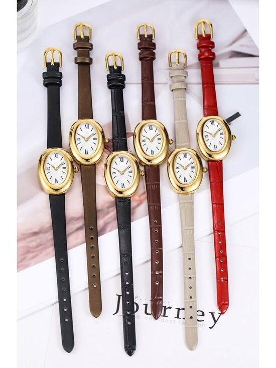 Women\'s Red And Gold Analog Quartz Elegant Dial Bangle Vintage Bracelet Watch